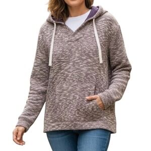 Hang Ten Marled Knit Pullover Hooded Sweater Rose Burgundy Size Large